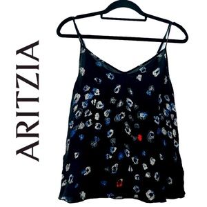 Aritzia Babaton 100% Silk Floral Black Gray Red Camisole Flowy Tank Top Small